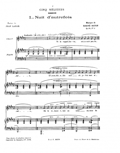 Rhené-Baton - 5 Mélodies, Op. 16 - Score