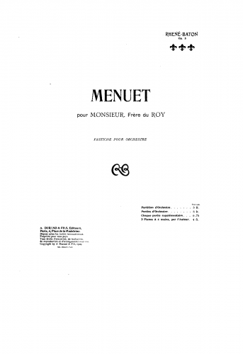 Rhené-Baton - Menuet pour Monsieur Frère du Roy - For 2 Pianos (Rhené-Baton) - Composer's transcription for 2 pianos