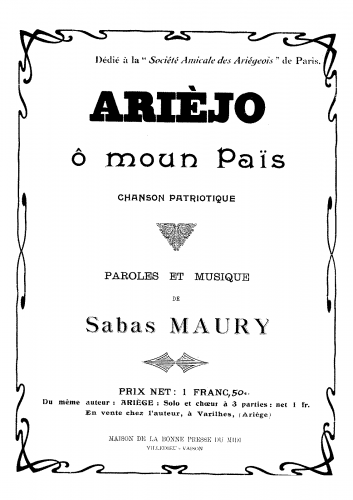 Maury - Arièjo ô moun Païs - Score