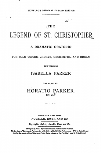 Parker - The Legend of St. Christopher - Vocal Score - Score