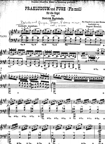 Buxtehude - Prelude in F-sharp minor, BuxWV 146 - Transcriptions For Piano solo (Stradal) - Score