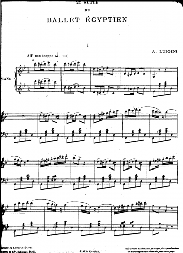 Luigini - Ballet Egyptien, Op. 12 - Suite No. 2 For Piano solo - Score