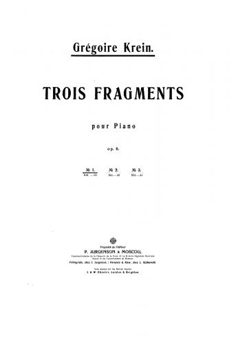 Krein - 3 Fragments, Op. 6 - Score