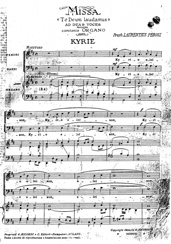 Perosi - Missa Te Deum Laudamus ad duas voces facilissaima organo comitante - Score