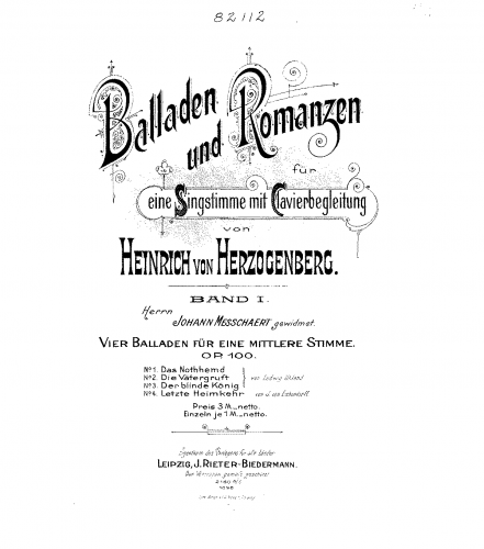 Herzogenberg - 4 Balladen, Op. 100 - Score
