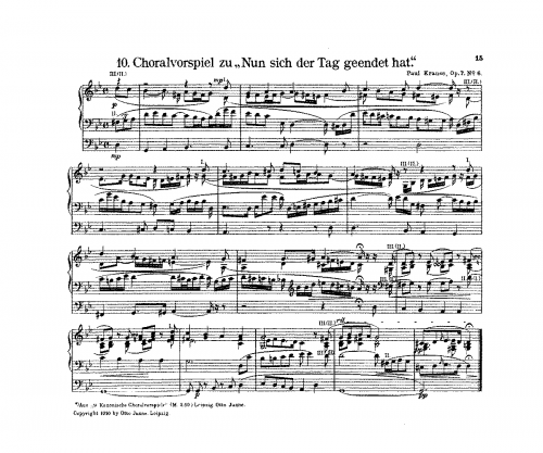 Krause - Choralvorspiel zu 'Nun sich der Tag geendet hat', Op. 7 No. 6 - Score