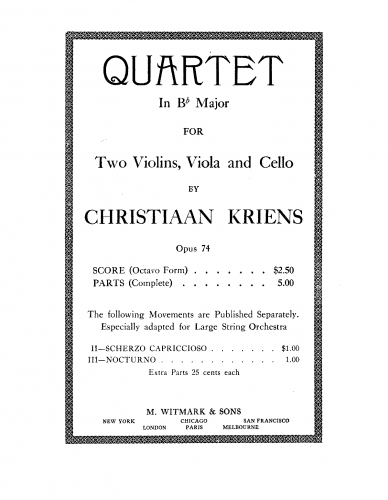 Kriens - String Quartet, Op. 74 - Score