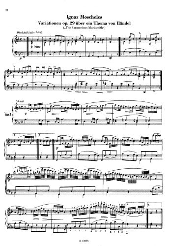Moscheles - Variations pour le Pianoforte sur un Thème de Händel - Score