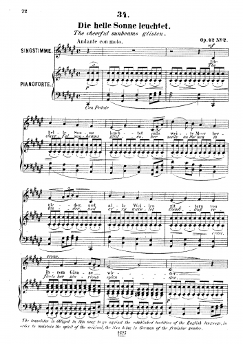 Franz - Aus Osten, 6 Gesänge, Op. 42 - No. 2 - Die helle Sonne leuchtet (The cheerful sunbeams glisten)