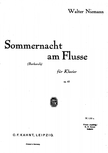 Niemann - Sommernacht am Flusse, Op. 45 - Score