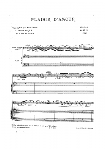 Martini - Plaisir dAmour - For Viola d'Amore/Viola and Piano (Waefelghem)