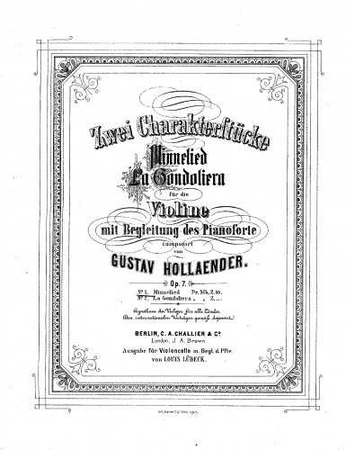 Hollaender - 2 Charakterstücke - Piano Score No. 1: Minnelied - Piano Score