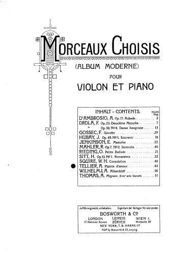 Aletter - Plainte d'amour - Scores - Violin and Piano score