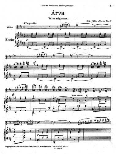Juon - 2 Kleine Stücke for Violin and Piano - Piano score and Violin part