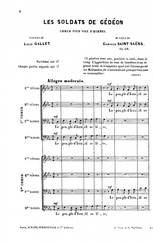 Saint-Saëns - Les soldats de Gédéon, Op. 46 - Score