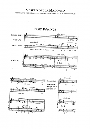 Perosi - Vespro della Madonna a due voci ineguali ed organo - Score