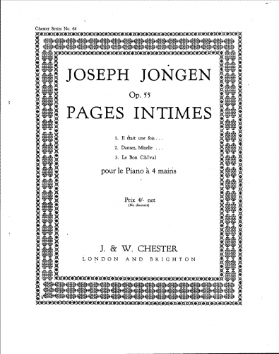 Jongen - Pages Intimes, Op. 55 - Score