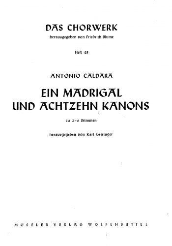 Caldara - 1 Madrigal and 18 Canons - Score