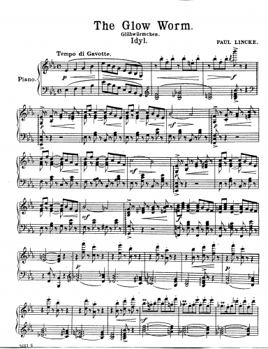 Lincke - Lysistrata - Glühwürmchen-Idyll (The Glow-Worm) For Piano solo - Score