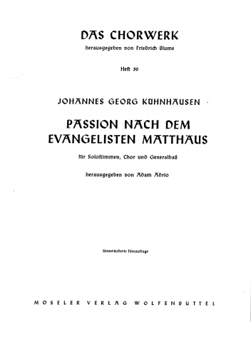 Kühnhausen - Passio Christi Secundum Matthaeum - Score