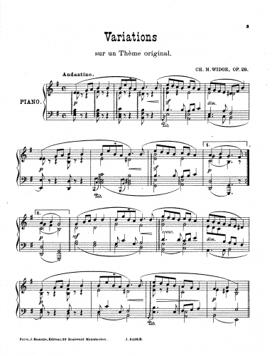 Widor - Variations sur un thème original - Score