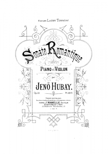 Hubay - Sonate romantique pour piano et violon, op.22 - Score
