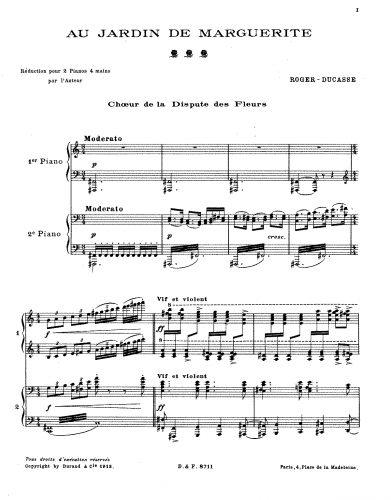Roger-Ducasse - Au jardin de Marguerite - Choeur de la Dispute des Fleurs For 2 Pianos (Composer) - Score