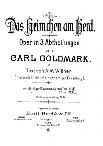 Goldmark - Das Heimchen am Herd - Vocal Score German / English - Score