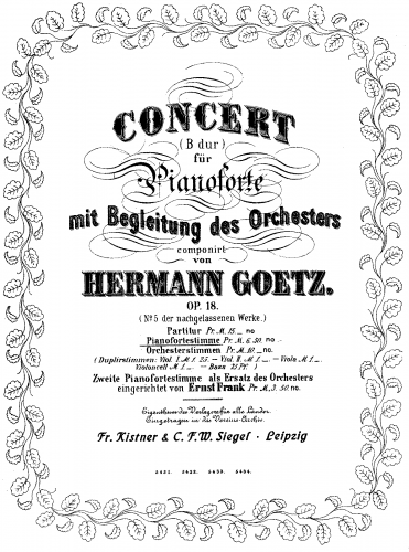 Goetz - Piano Concerto No. 2, Op. 18 - For 2 Pianos (Frank) - Score