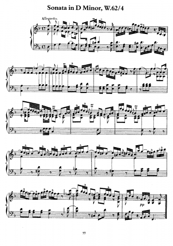 Bach - Sonata in D minor, Wq.62/4 - Score