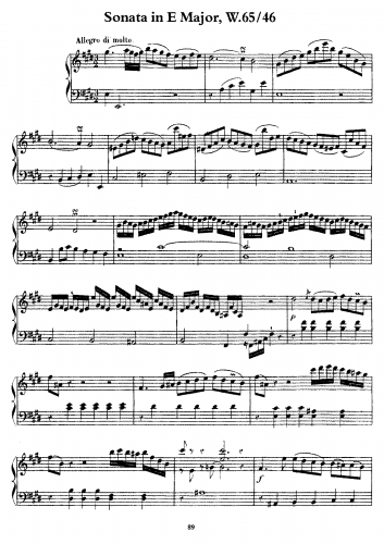 Bach - Sonata in E, Wq.65/46 - Score