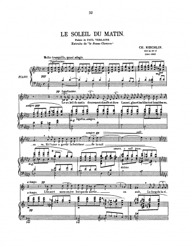 Koechlin - 4 Poèmes de 'La bonne chanson', Op. 24 - Score