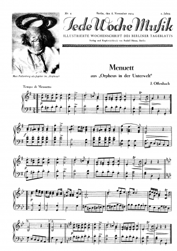 Offenbach - Orphée aux enfers - Menuett (Act II, No. 15) For Piano solo - Score