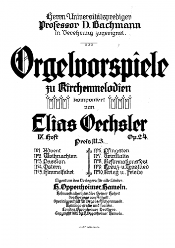 Oechsler - Orgelvorspiele zu Kirchenmelodien - Score