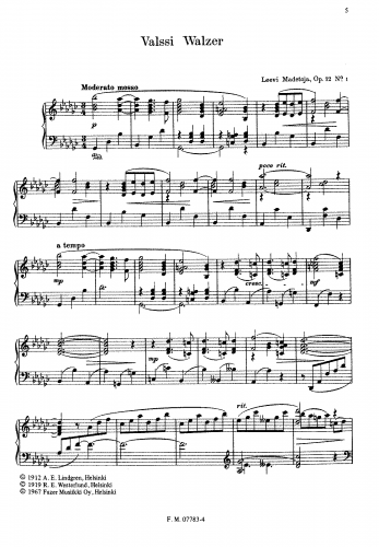 Madetoja - 6 Pianokappaletta, Op. 12 - Score