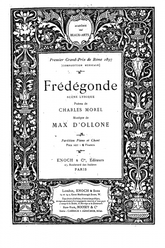 Ollone - Frédégonde - Vocal Score - Score