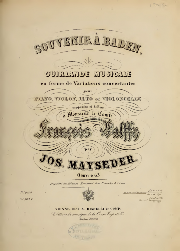 Mayseder - Souvenir à Baden - Piano (incomplete), Violin, Viola and Cello