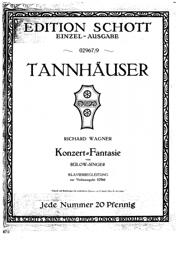 Bülow - Tannhäuser Konzert-Fantasie - Violin and Piano Score
