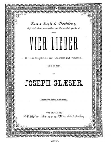 Glæser - 4 Songs for Voice Cello and Piano - Score and Cello part