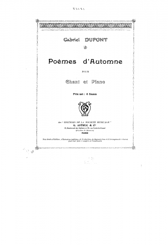 Dupont - Poèmes d'automne - Score