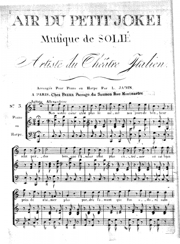 Solié - Air du Petit Jokei - For Voice and Piano or Harp (Jadin) - Score