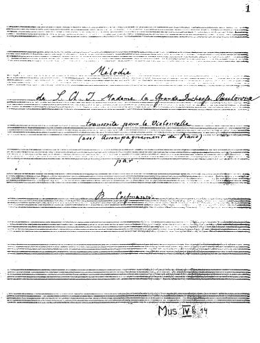 Cossmann - Melodie de S. A. I. Madame la Grande Duchesse Paulowna - Piano score
