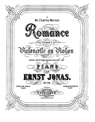 Jonas - Romance, Op. 36 - Piano score and Cello part