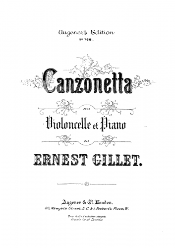 Gillet - Canzonetta - Piano Score and Cello Part