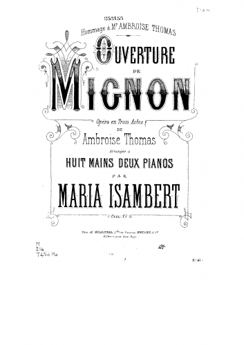Thomas - Mignon - Overture For 2 Pianos 8 hands (Isambert)