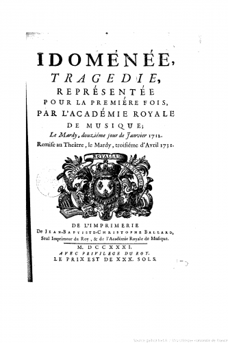 Campra - Idoménée - Libretti 1731 version - Livret