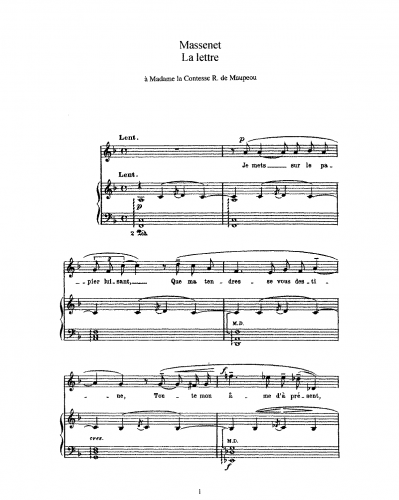 Massenet - La lettre - Score