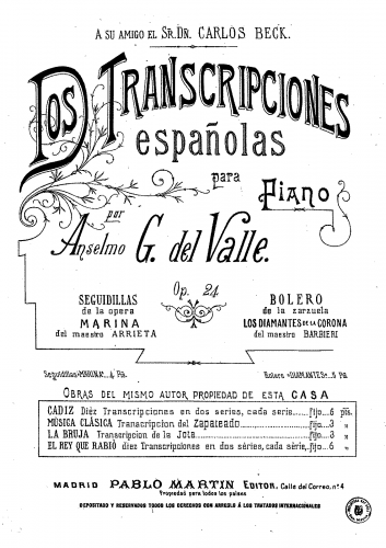 González del Valle - 2 Transcripciones españolas - No. 2 - Bolero