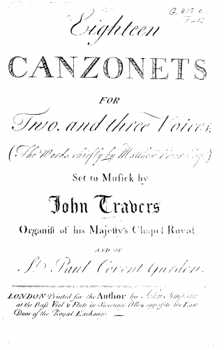 Travers - 18 Canzonets - Score