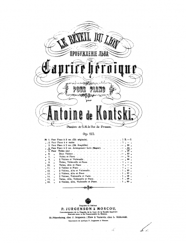 Kontski - Réveil du Lion, Op. 115 - For Simplified Piano (Wagner) - Score